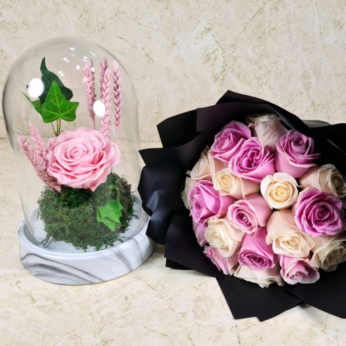Pink Forever Rose With Hand Bouquet