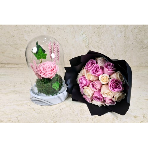 Pink Forever Rose With Hand Bouquet
