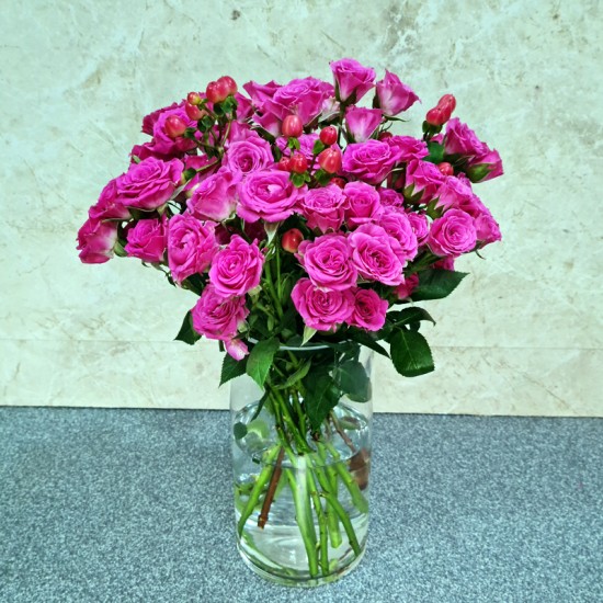 Clear Vase with dark pink Rose 15