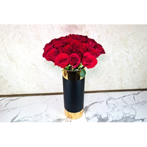 Black and Gold Vase with Red Rose 25