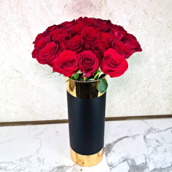Black and Gold Vase with Red Rose 25 Black and Gold Vase with Red Rose 25