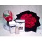 preserved rose, hand bouquet, perfume, chocolate.